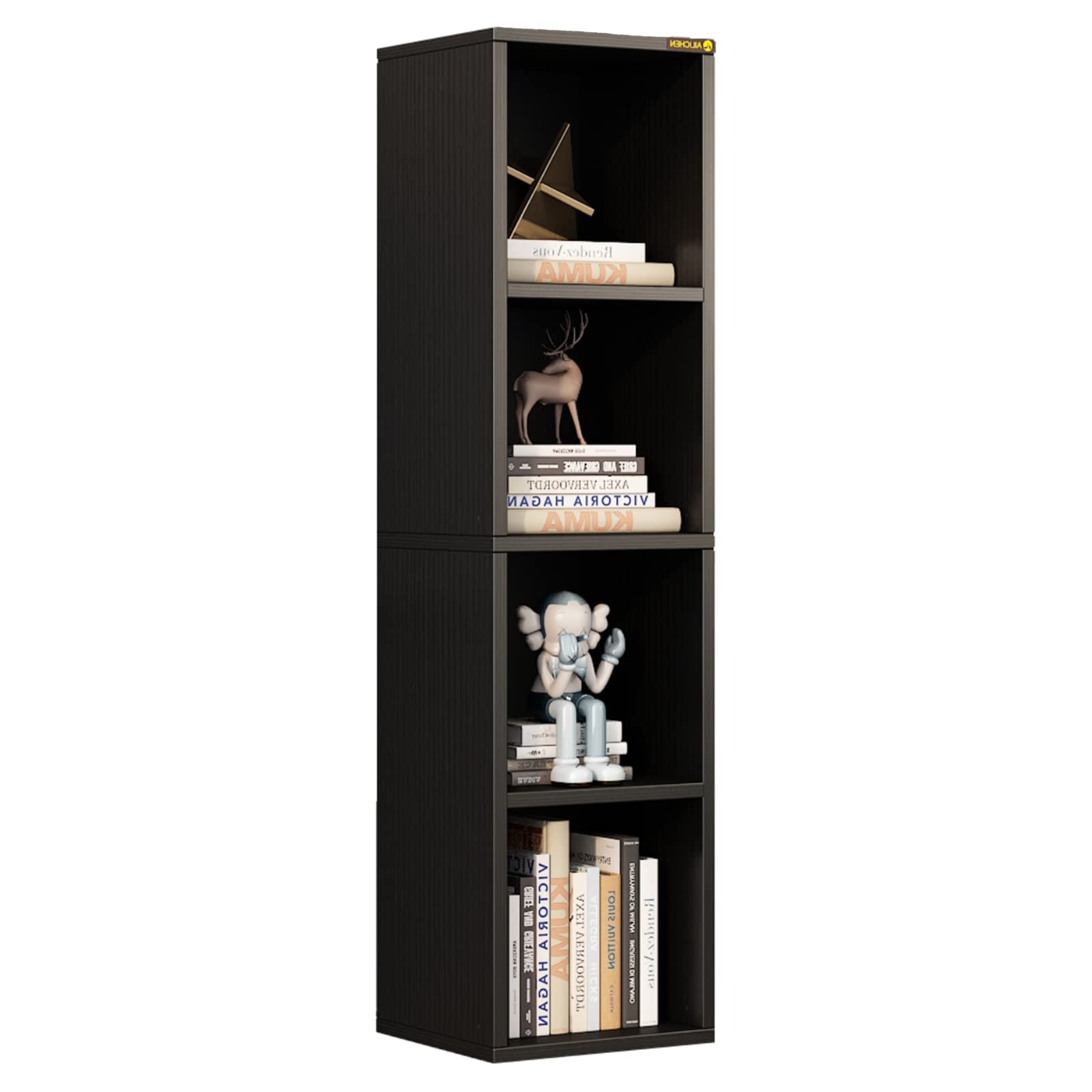 4 Cube Small Bookshelf, Narrow Storage Organizer Shelf, Wooden Corner Bookcase,