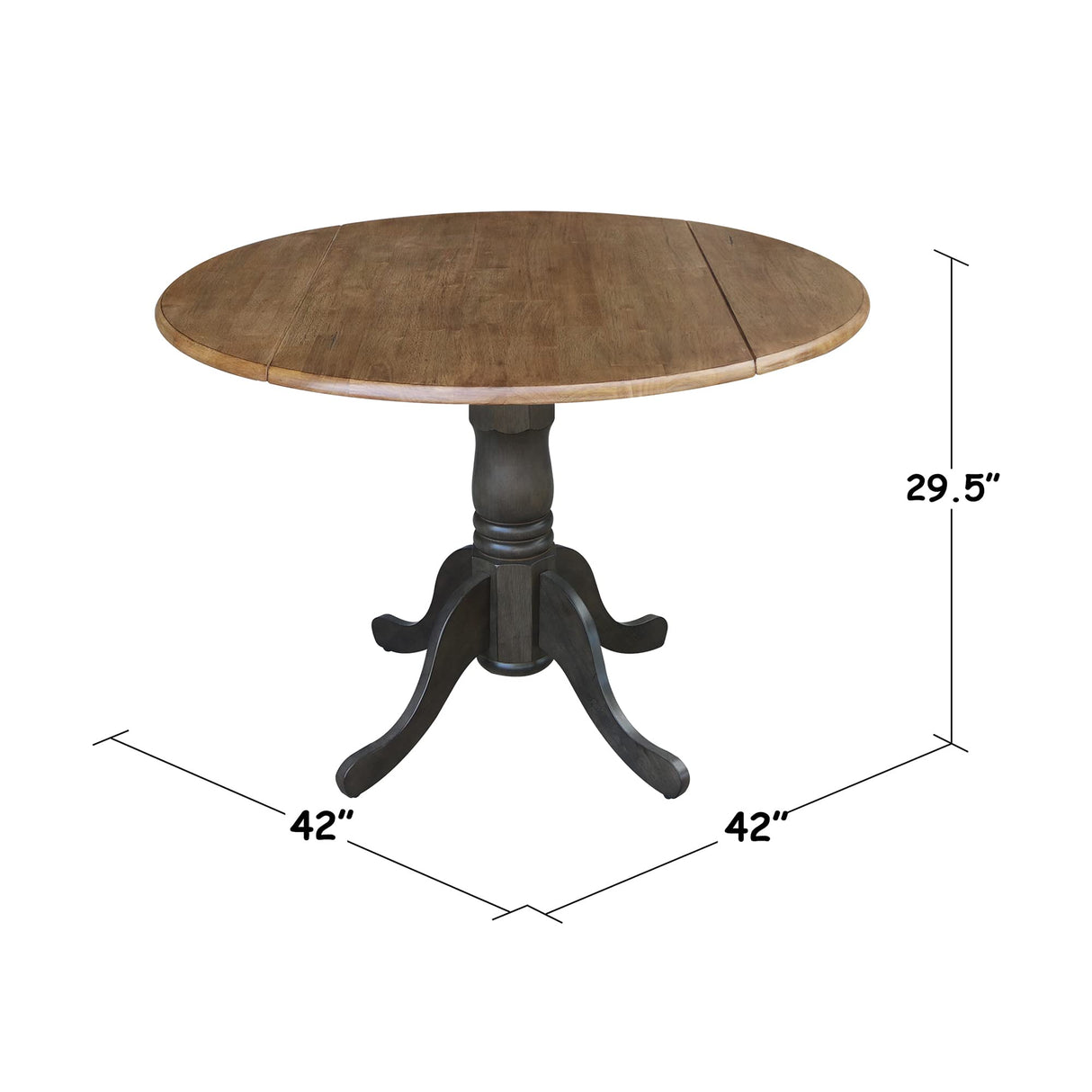 42 Inch Dual Drop Leaf Dining Height Table, Hickory/Washed Coal.