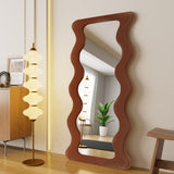 65" x 24" Full Length Mirror Wood Framed Wavy Walnut Full Body Mirror Shatter-Proof