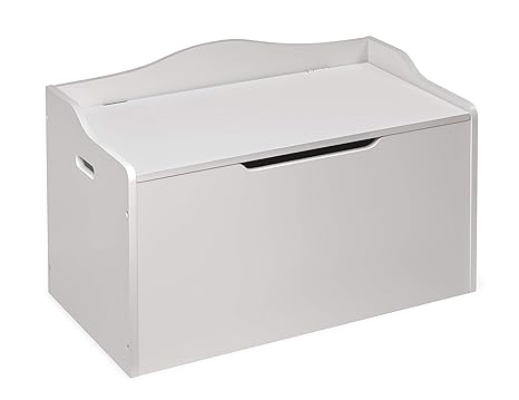 Bench-Top Wooden Toy Box in Gray – Safe Storage Chest with Dual Safety Hinges, Side