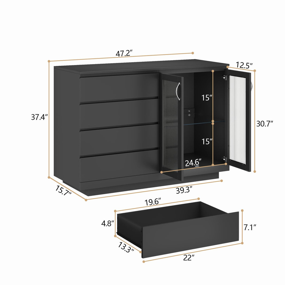 Wine Bar Cabinet with LED Lights, Home Coffee Bar Cabinet with 4 Drawers