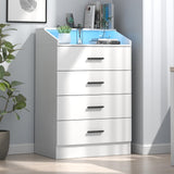 Nightstand with Charging Station and LED Lights, White Nightstand with Drawers, End