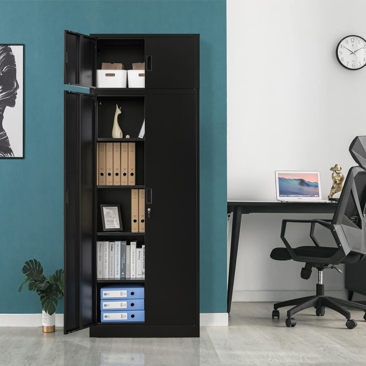 Metal Storage Cabinet - 87“H Black Tall Steel Cabinet with Adjustable Shelves