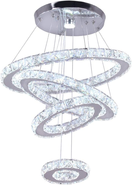 Crystal Chandeliers Modern LED Rings Pendant Light Adjustable Stainless Steel Ceiling