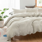 100% Linen Duvet Cover Set, 3 Pieces Belgian Flax Breathable Bedding, 1 Comforter