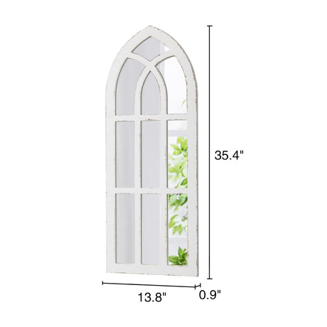 Rustic Long Arched Window Mirrors for Wall Decor 14 X 36 inch, Hanging Distressed White Window Pane Mirror, Handmade Farmhouse Wood Cathedral Mirror Window for Bathroom Living Room Entryway