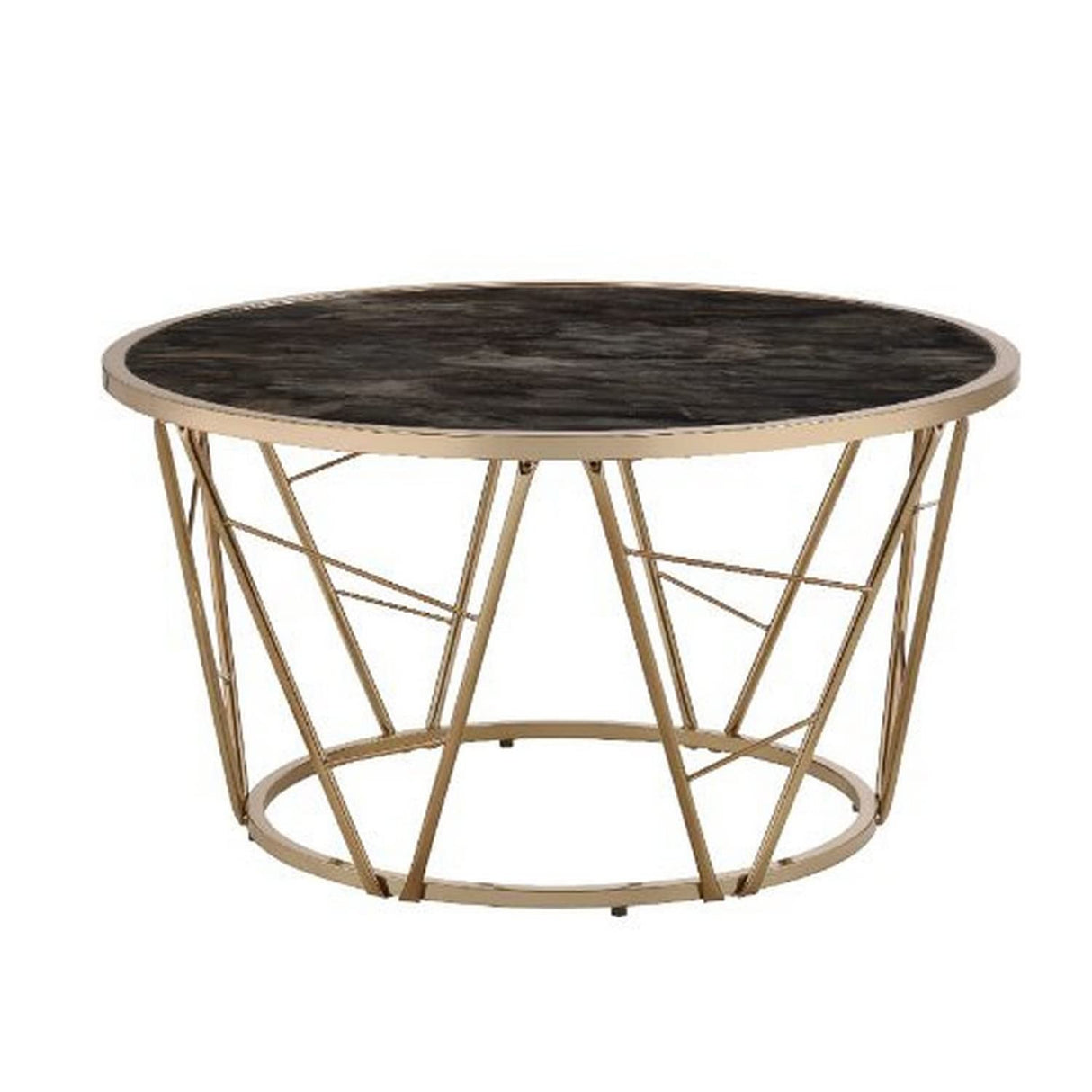 Benjara Coffee Table with Glass Top and Geometric Frame, Black and Gold