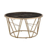 Benjara Coffee Table with Glass Top and Geometric Frame, Black and Gold