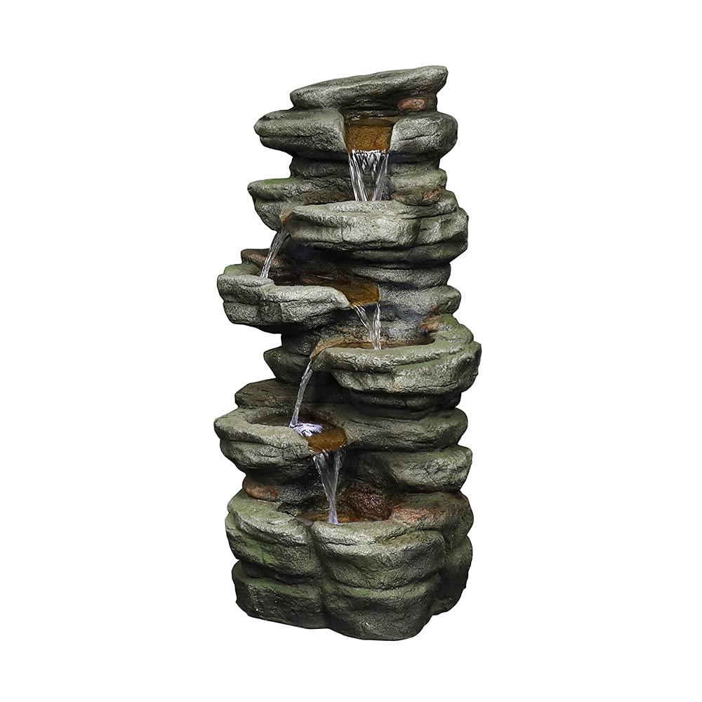30.7inches Outdoor Water Fountain - 6-Tiers Rock Waterfall Fountain