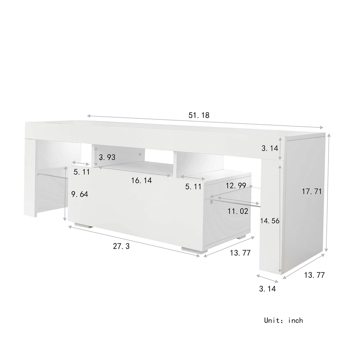 TV Stand for 32/40/50/55 Inch TV, Modern LED Gaming Entertainment Center with Large