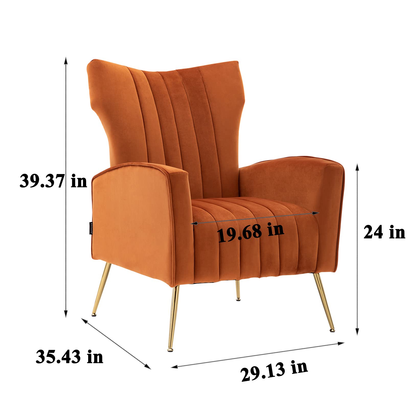 Accent Chair with Metal Gold Legs Velvet Upholstered Arm Club Leisure Modern Chair for Living Room Bedroom Patio, Caramel Color,