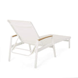 Teresa Outdoor Aluminum Chaise Lounge with Mesh Seating (Set of 2), White