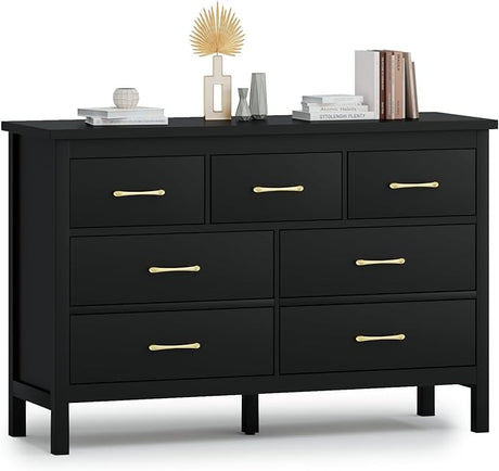 Dresser for Bedroom with 7 Drawers, Modern White Dresser with Golden Handles