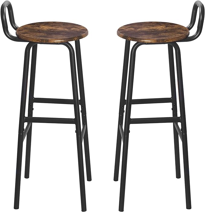 Set of 2 Barstools, Bar Chairs with Backrest and Footrest