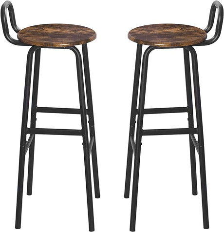 Set of 2 Barstools, Bar Chairs with Backrest and Footrest