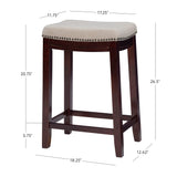 Linen Backless Claridge Stool, Counter Height, Beige & Dark Walnut