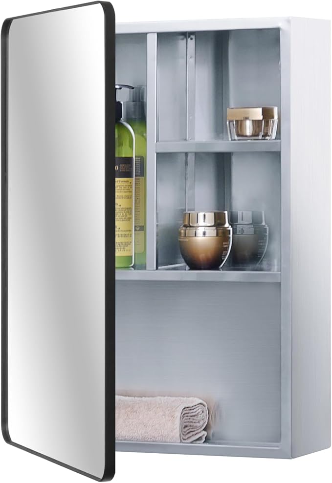 Stainless Steel Medicine Mirror Cabinet for Bathroom with Golden Framed Door