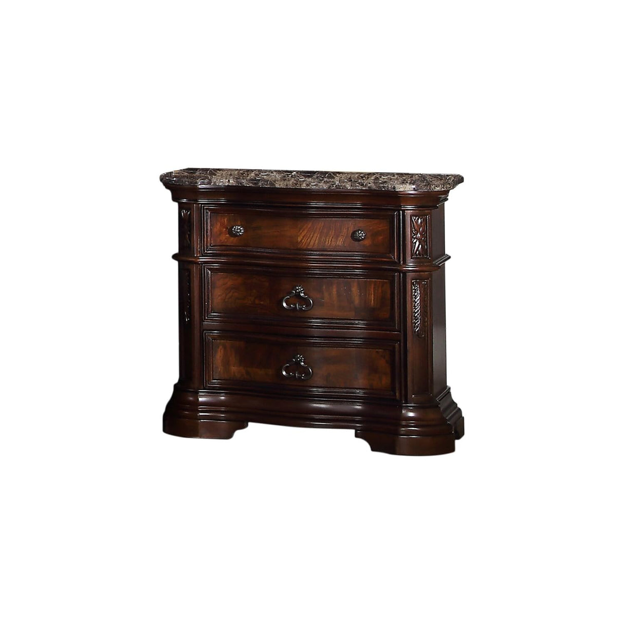 Traditional Wood Bedrooom Nightstand in Walnut w/Marble Top