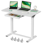 Glass Standing Desk with Drawers,35inch Small Mobile Laptop Desk, Height Adjustable