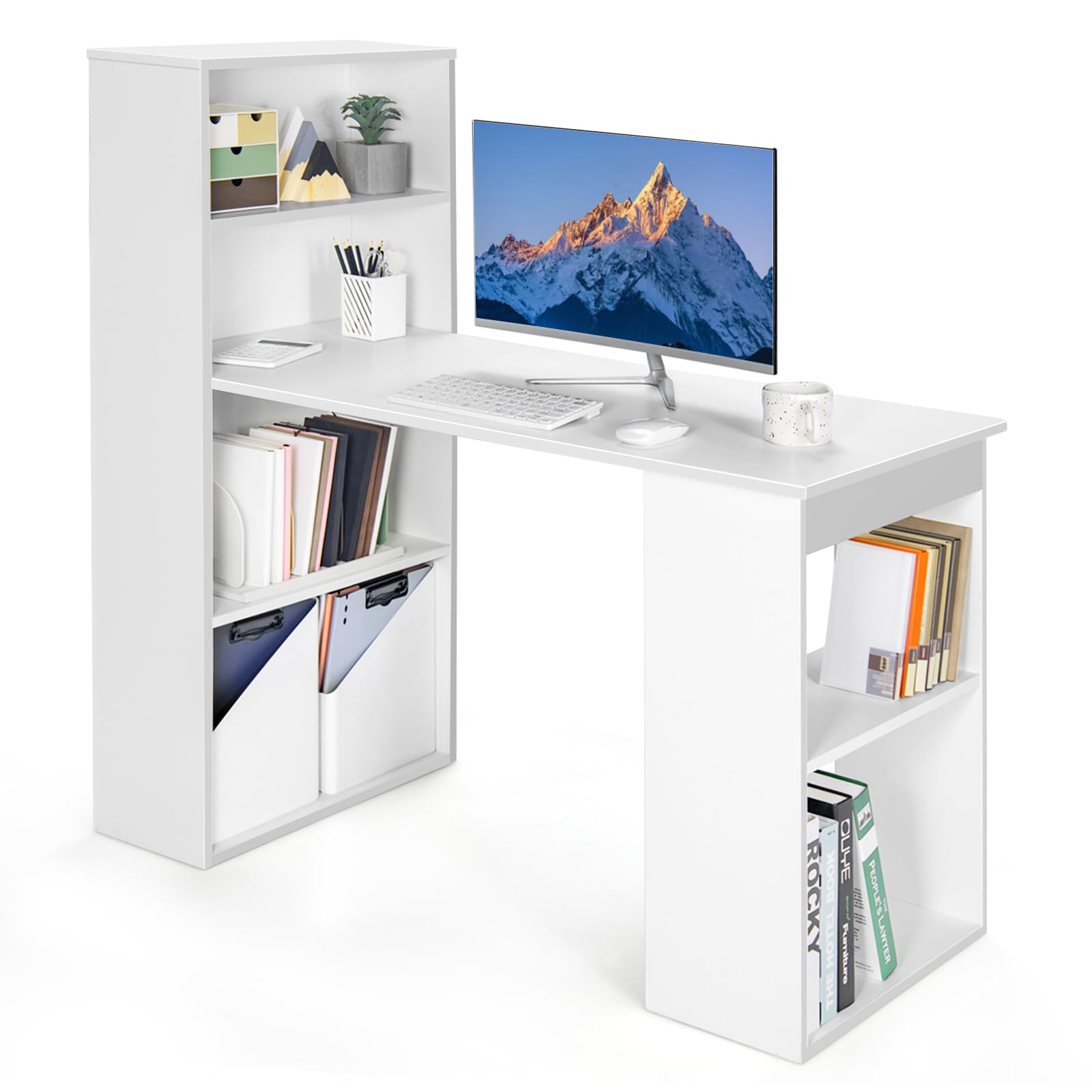 Giantex 48 Inch Computer Desk with Bookshelf, 3-in-1 Home Office Desk ...