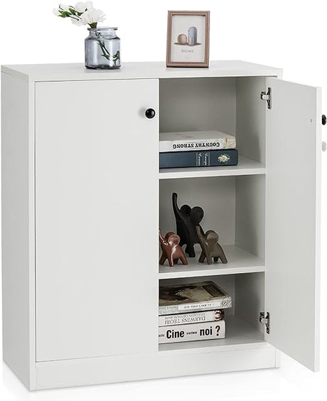 2-Door Storage Cabinet, Modern Floor Cabinet with 3-Tier Shelf