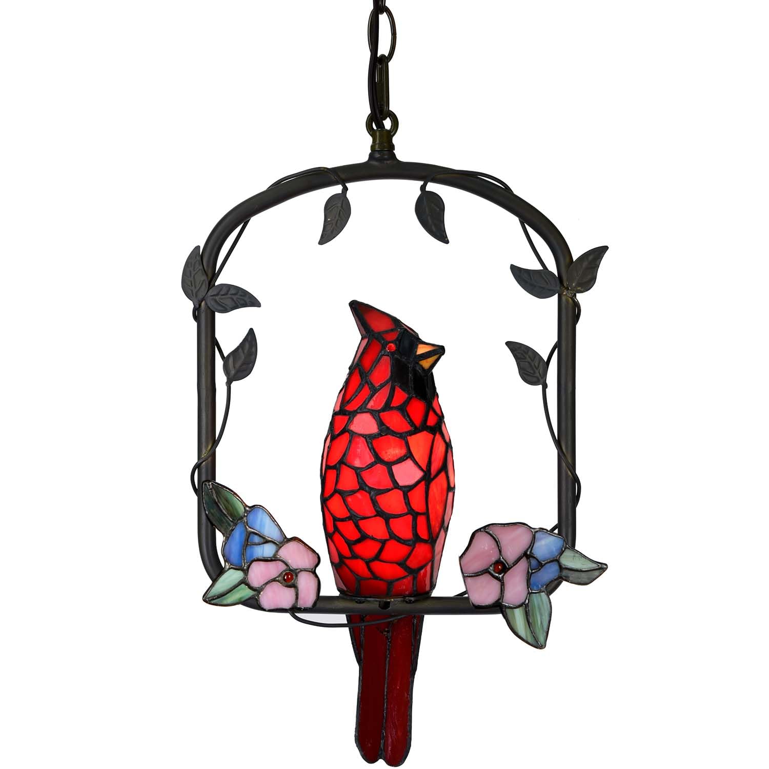 Red Cardinal Bird Tiffany Stained Glass Ceiling Pendant Light