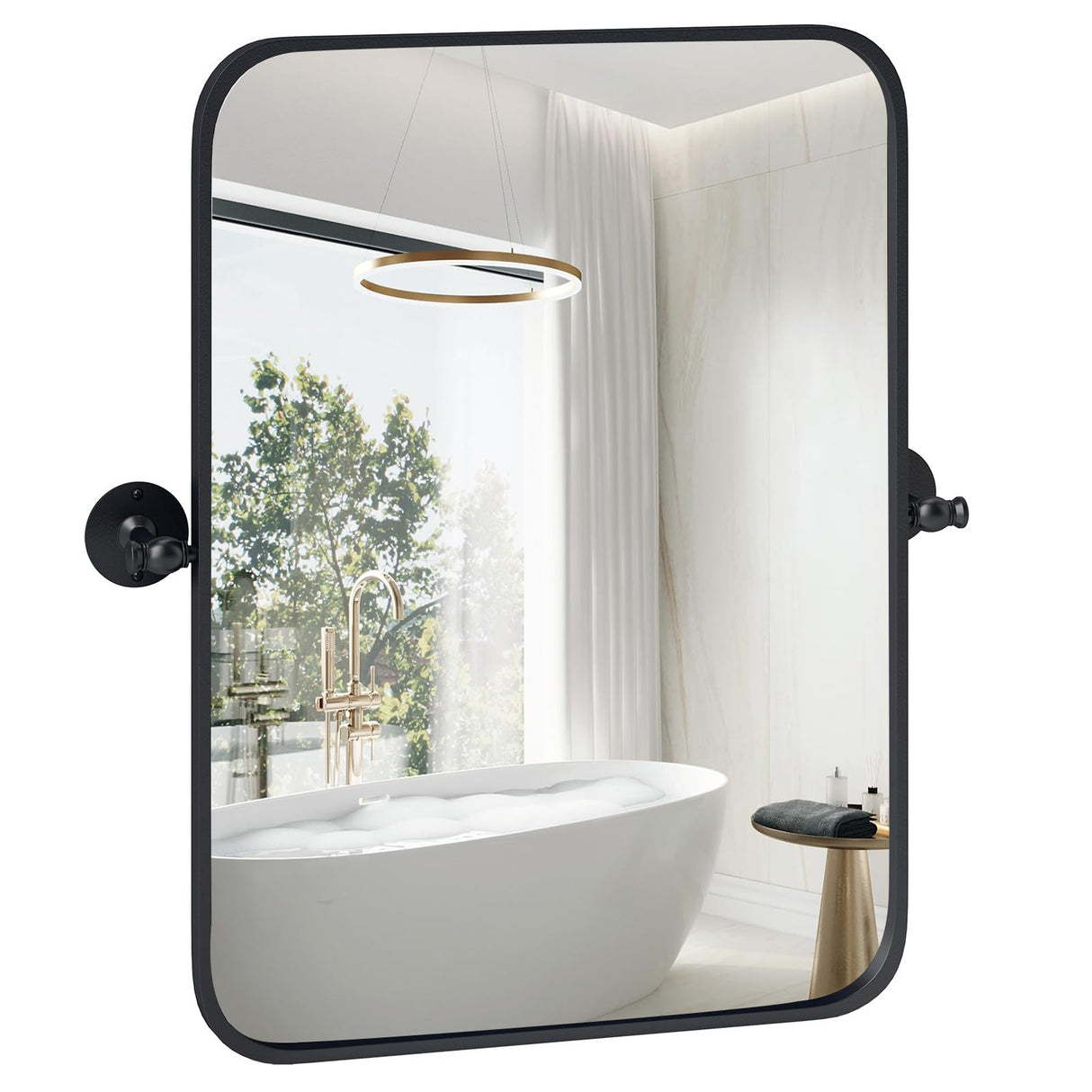 30x22 Pivot Tilting Bathroom Mirror - Black Framed Wall Mounted