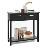 Console Table with Storage, Wooden Small Entryway Table with 2 Drawers, Open Storage