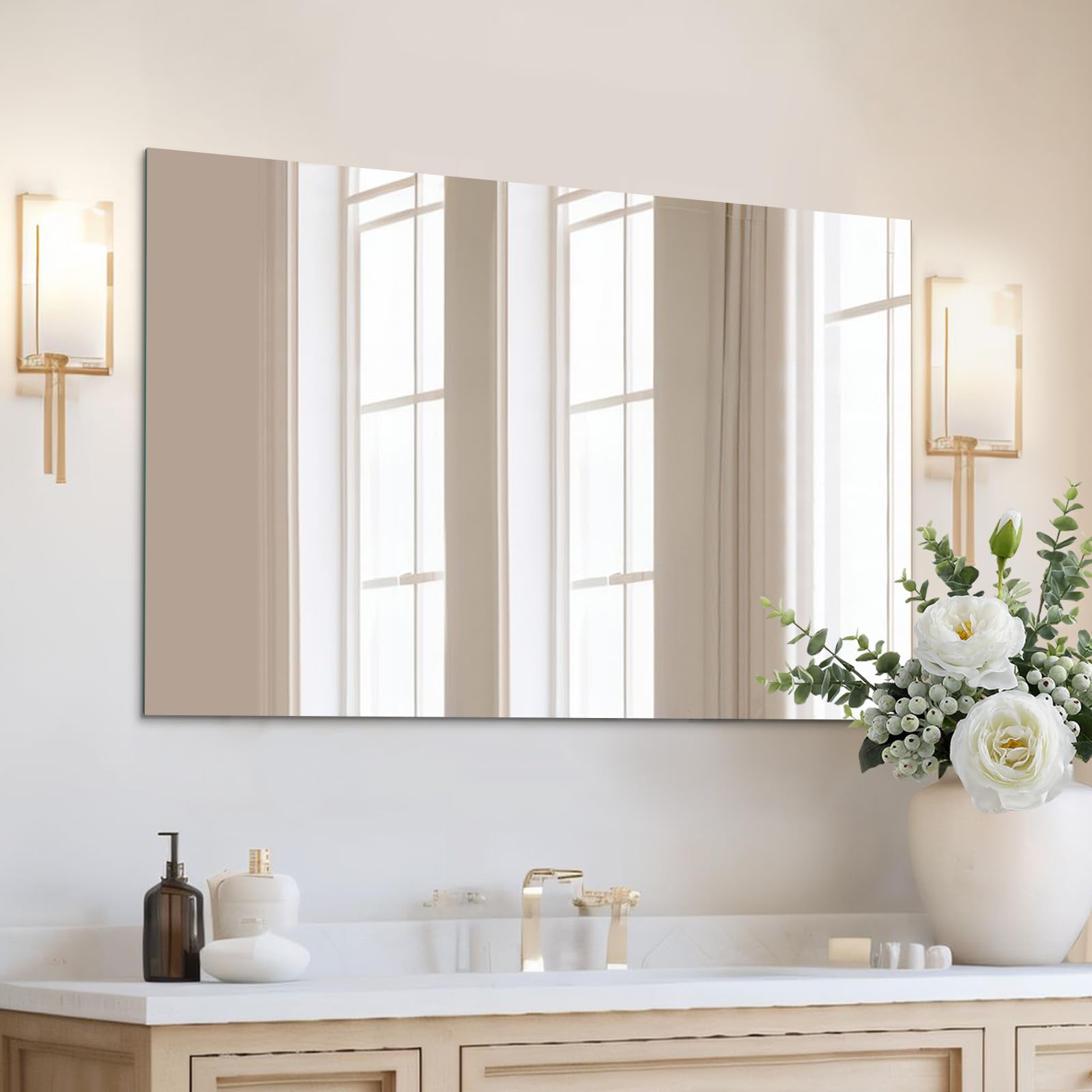 Frameless Mirror, Wall Mirror 48" x 30", Modern Bathroom Mirrors for Wall