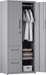 Metal Storage Cabinets with Lock Doors,Tall Locker Organizer Steel Garage Cabinets