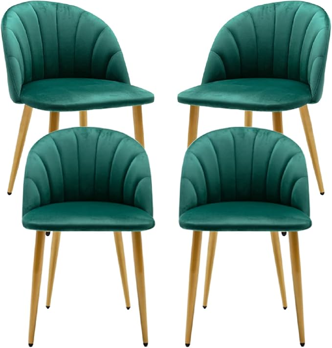 Velvet Dining Chairs Set of 4, Mid Century Modern Accent Leisure Chairs with Metal Legs