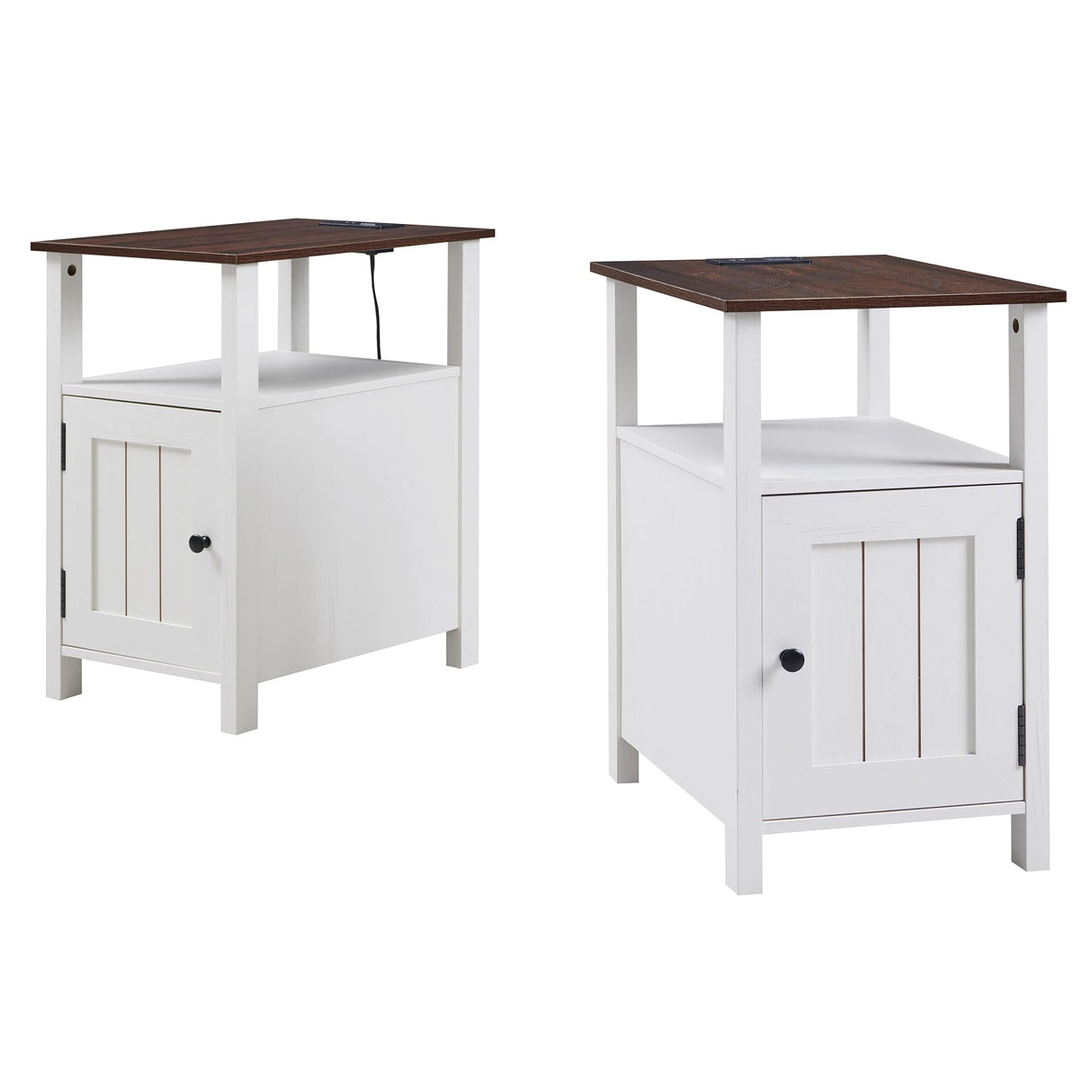 Nightstand with Charging Station, Farmhouse End Table Set of 2, Rustic Sofa Side