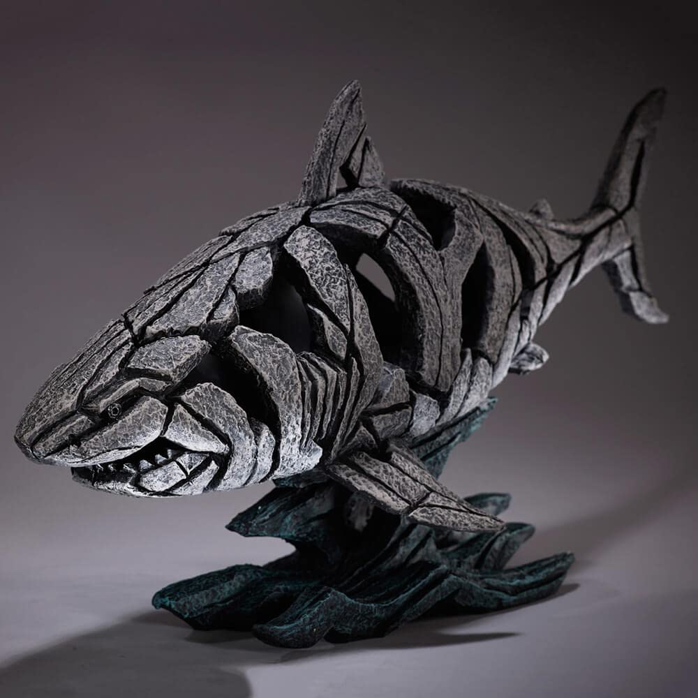 Edge Sculpture Shark on Wave Animal Figurine, 12.2 Inch, Grey and Blue