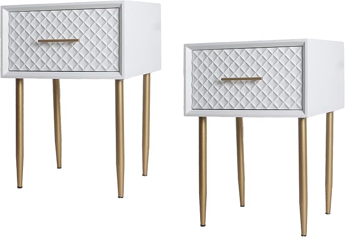 Modern 2-Drawer Nightstand Set of 2, Contemporary Side Table, Retro-Inspired