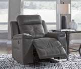 Signature Design by Ashley Jesolo Casual Faux Leather Manual Pull-Tab Rocker Recliner, Dark Gray