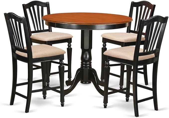 Furniture TRCH5-BLK-W 5 Piece Counter Height Pub Set Includes a Round Dining Table