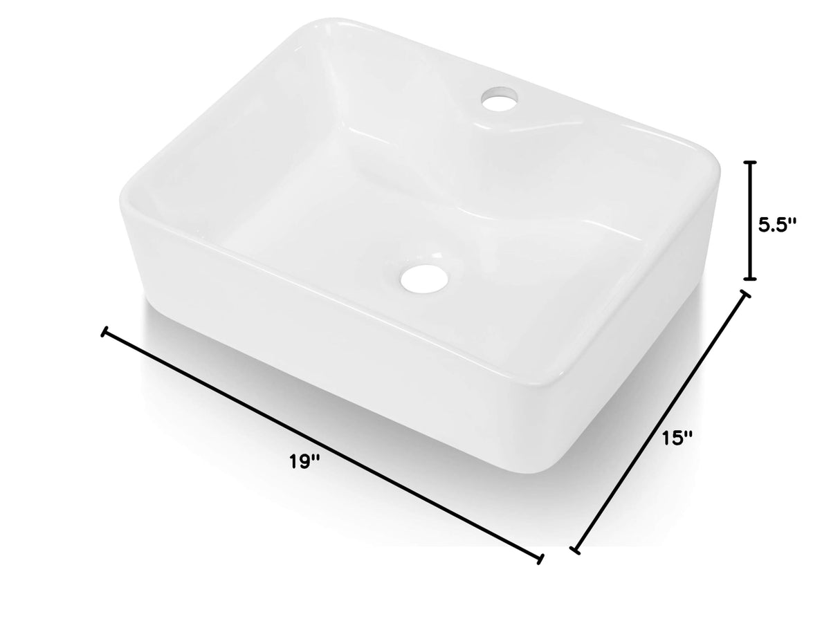 21"x16" Rectangle Bathroom Vessel Sink Wallmount Porcelain Ceramic White Vanity