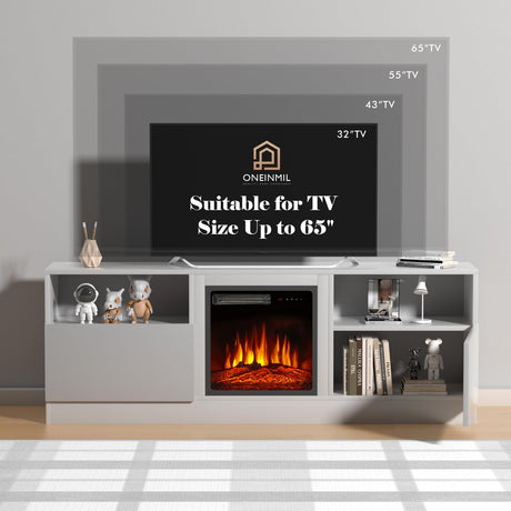 Fireplace TV Stand with 18" Electric Fireplace, LED Light Entertainment Center