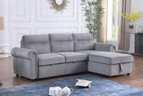 Ashton Gray Velvet Fabric Reversible Sleeper Sectional Sofa Chaise