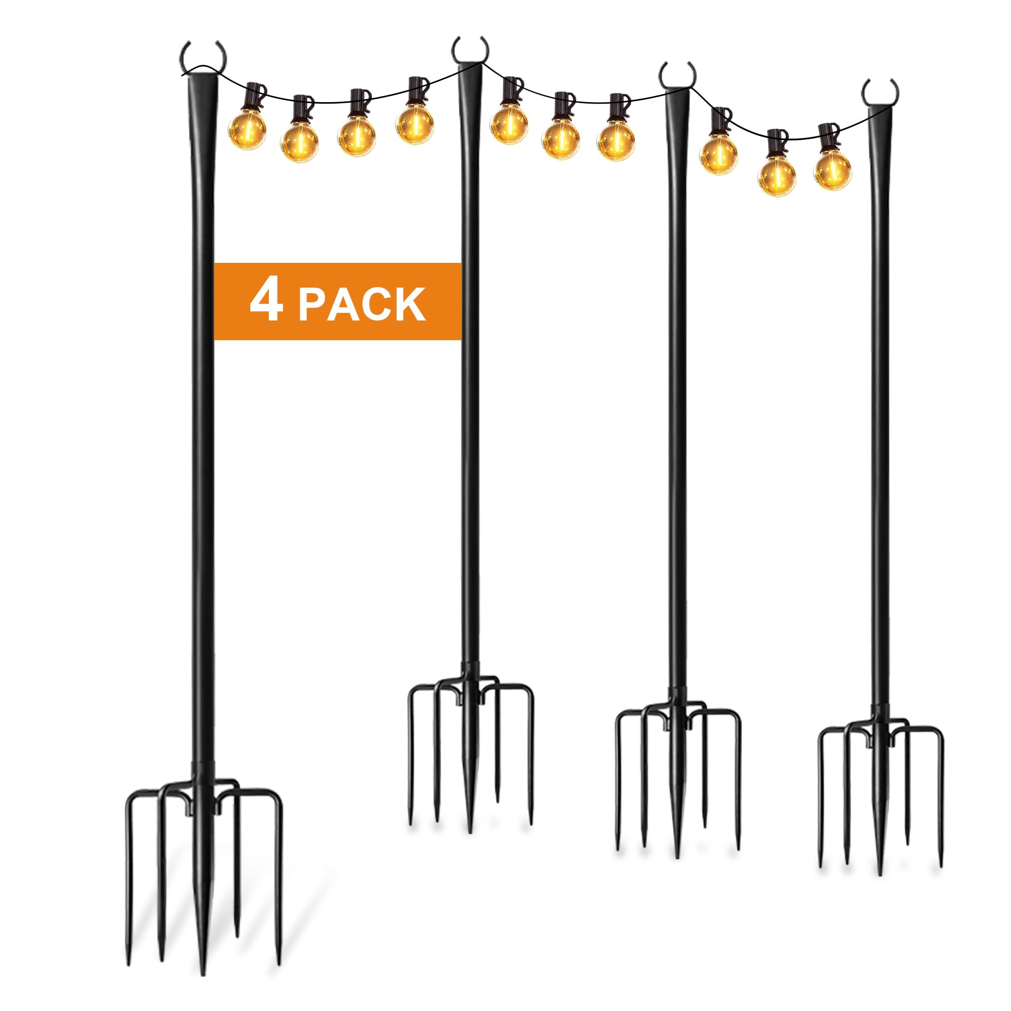 4 Pack 10Ft String Light Poles for Outside, Thickened Metal Lights Hanger Pole Outdoor