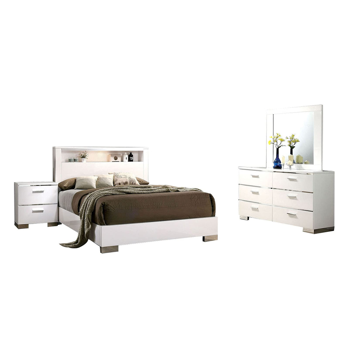 SR03CM7049WH-Q-4PC Bedroom Set, White