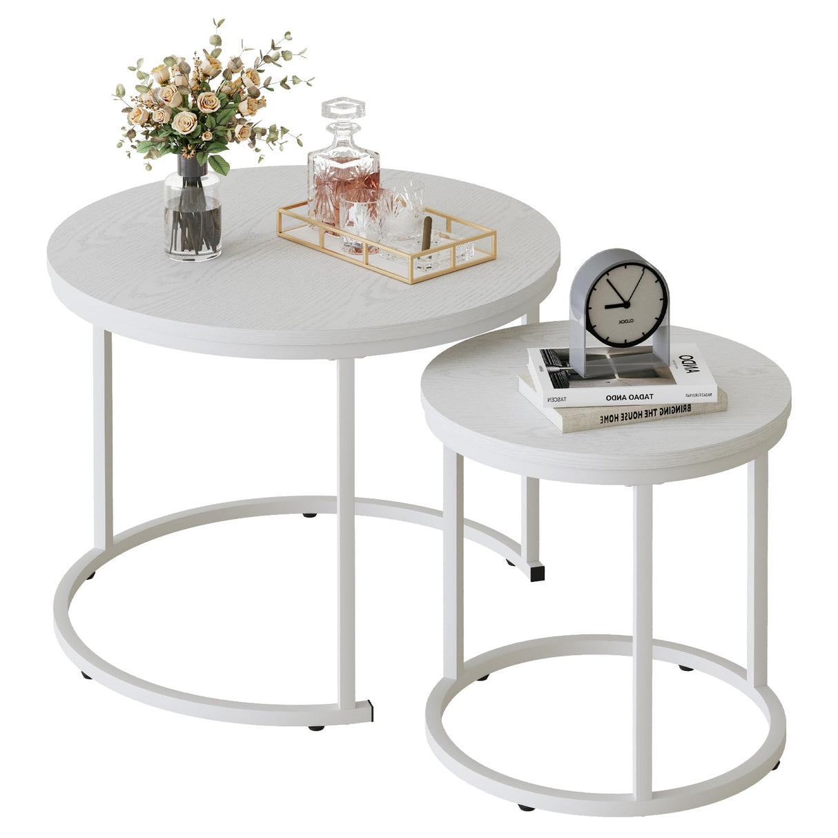 Nesting Coffee Table Round Side Table Set of 2 End Tables for Living Room Bedroom