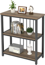 Small Bookshelf and Bookcase, 3 Tier Open Book Shelf, Modern Metal and Wood Shelving