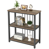 Small Bookshelf and Bookcase, 3 Tier Open Book Shelf, Modern Metal and Wood Shelving