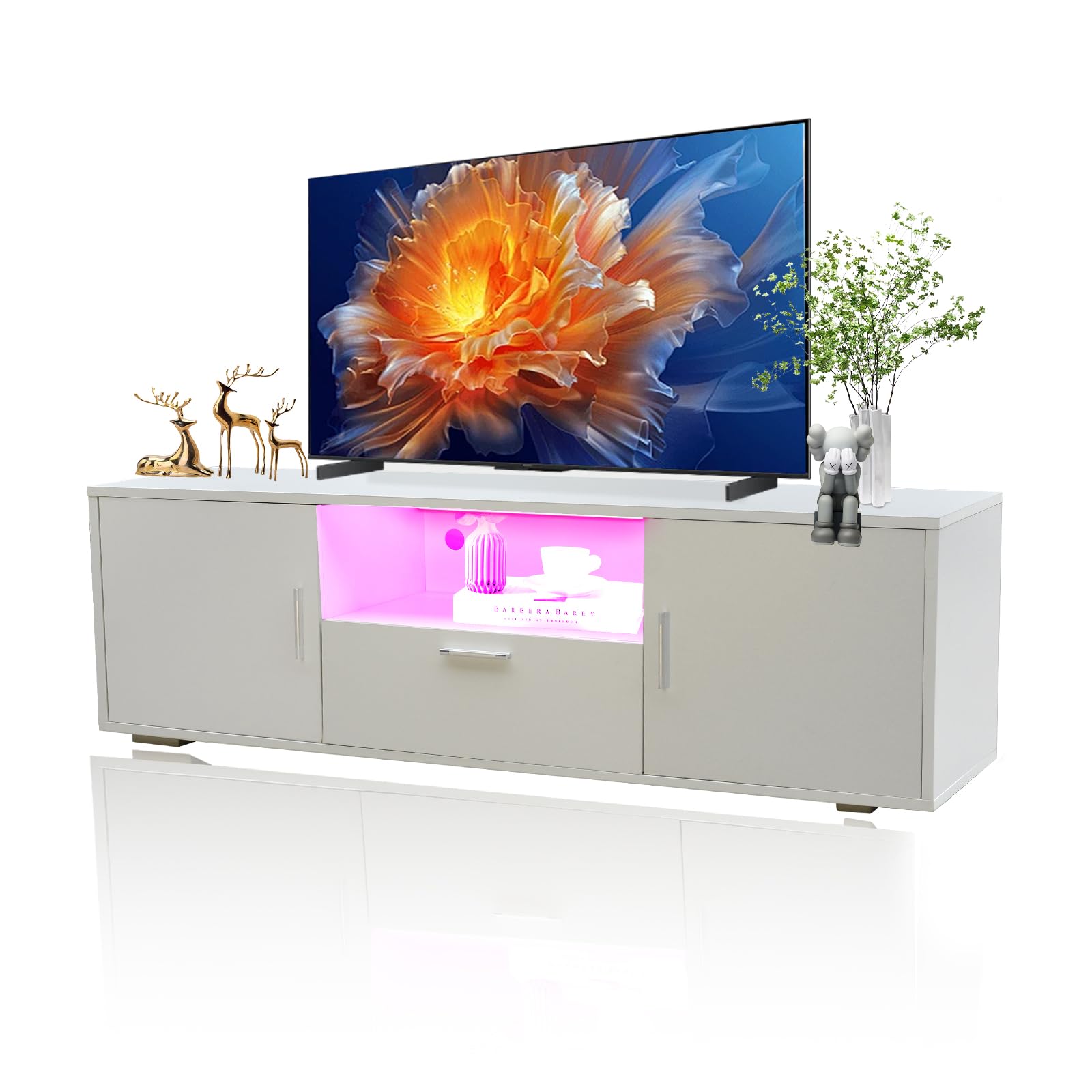 TV Stand for 55 Inch TVs, Modern LED Entertainment Center with Storage Cabinet