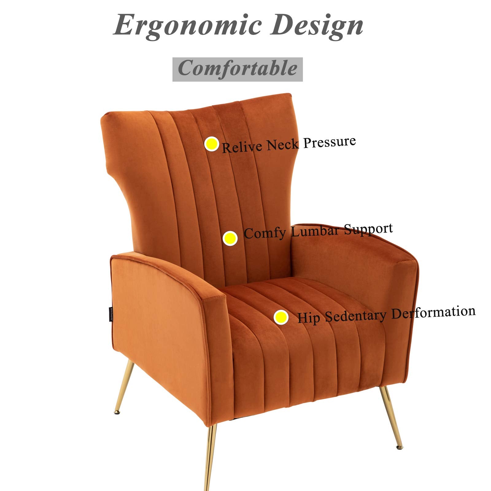 Accent Chair with Metal Gold Legs Velvet Upholstered Arm Club Leisure Modern Chair for Living Room Bedroom Patio, Caramel Color,