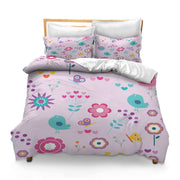 Printed Comforter Cover Set Full Birds Floral Flowers Retro Spring Nature Animal Pink Bloom