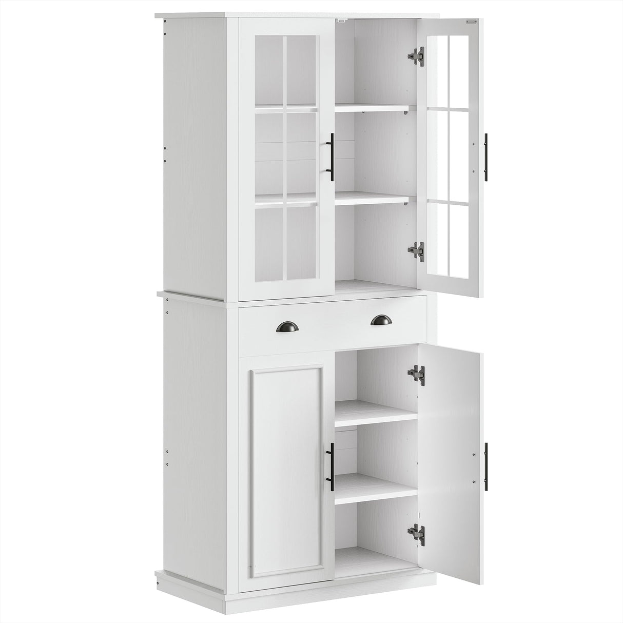 IRONCK Kitchen Pantry Cabinet 72" Height, with 6 Shelves, Drawers, and 4 Doors, Tall Freestanding Cupboard for Dining Room Living Room, White