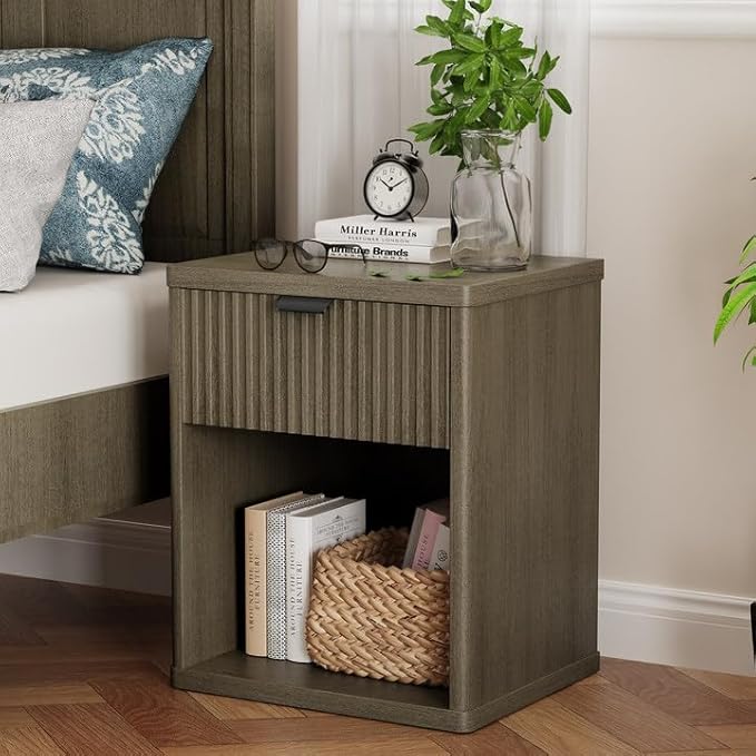 Night Stand Set of 2, Nightstands with Drawer Open Compartment