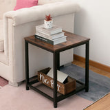 Industrial End 2-Tier Side Table with Storage Shelf Sturdy Easy Assembly Wood